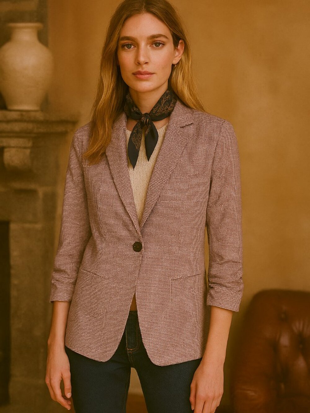 Altar'd State Pink and Black Checkered Blazer